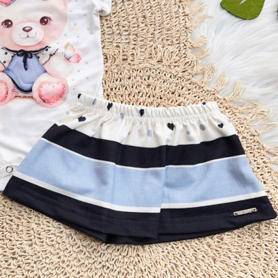 Conj. Body Ursinha com Óculos e Saia - Off White e Azul